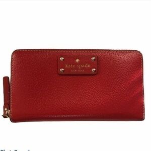 KATE SPADE red leather zipper accordion wallet
